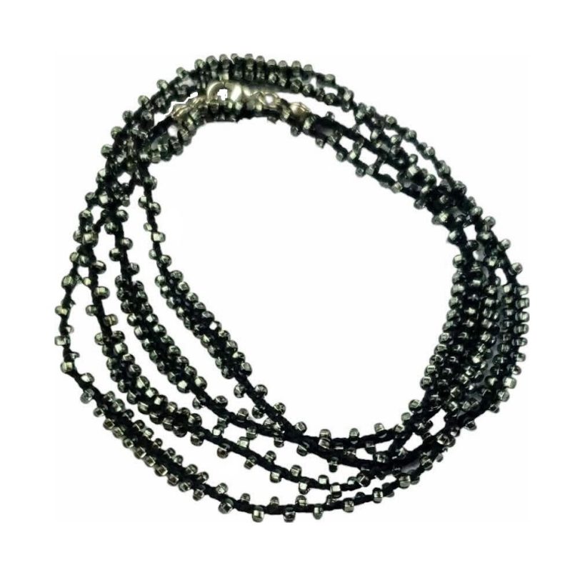 Black Knitted Necklace with Metallic Grey Seed Beads