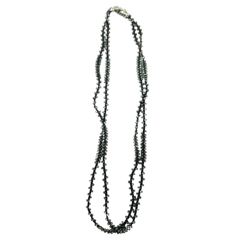 Black Knitted Necklace with Metallic Grey Seed Beads - Image 3