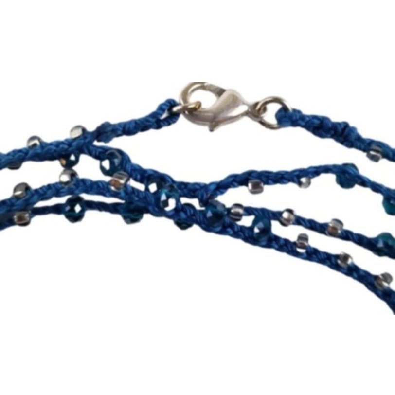 Blue Knitted Necklace/Bracelet with Blue Seed Beads - Image 4