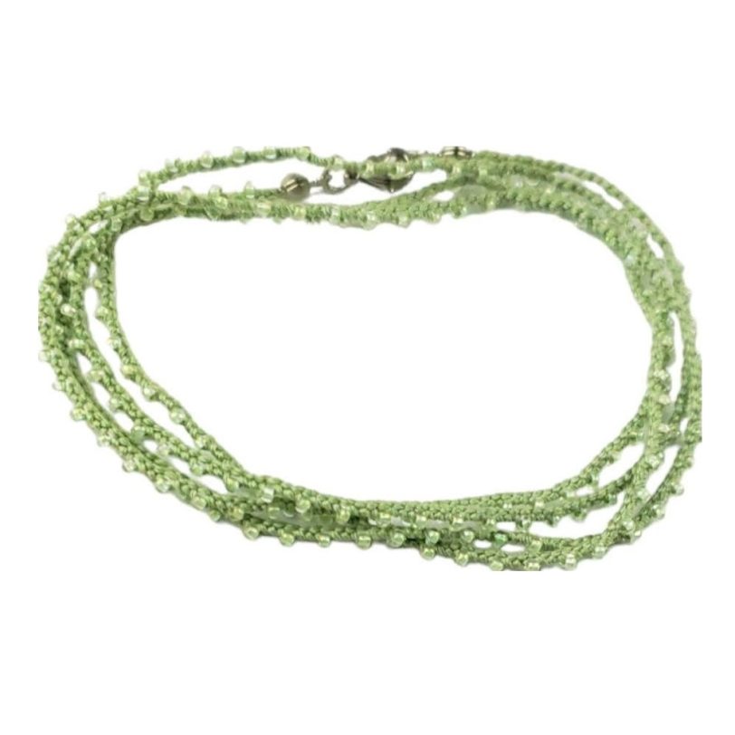 Light Green Knitted Necklace with Light Green Seed Beads