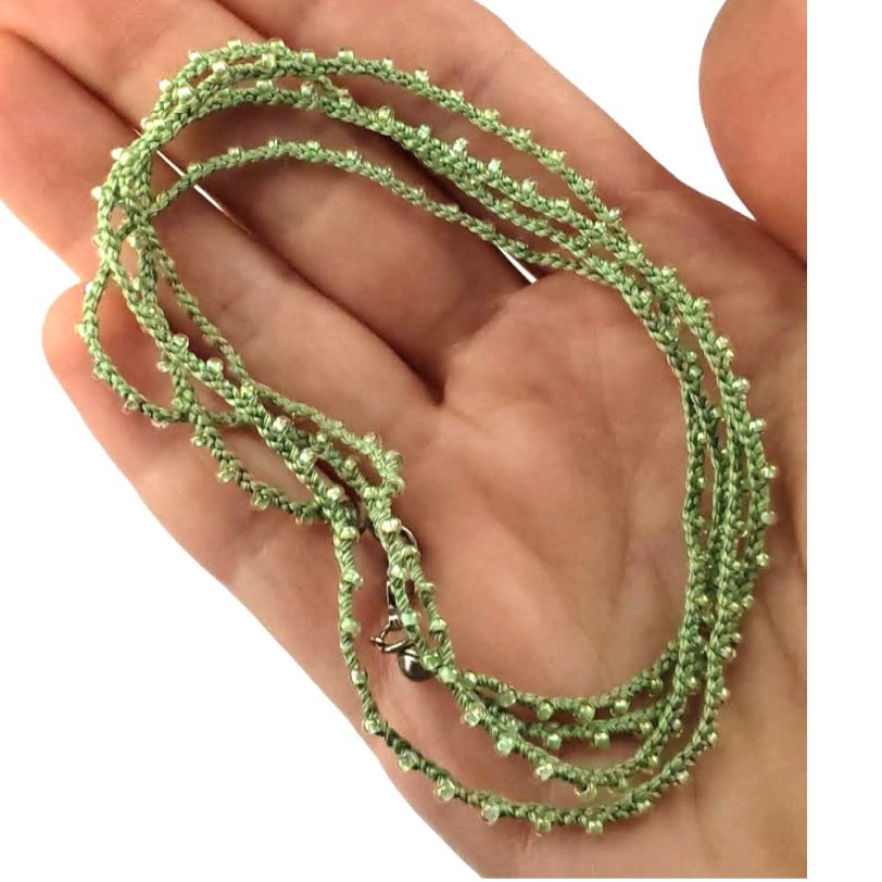 Light Green Knitted Necklace with Light Green Seed Beads - Image 2