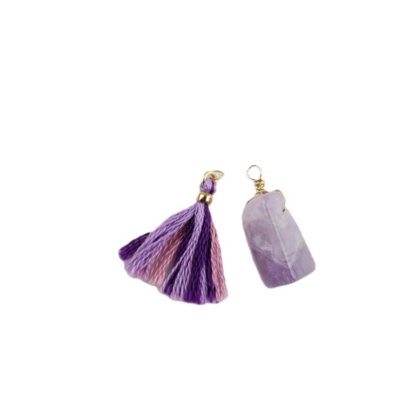 Amethyst Charm and Purple Tassel Pair