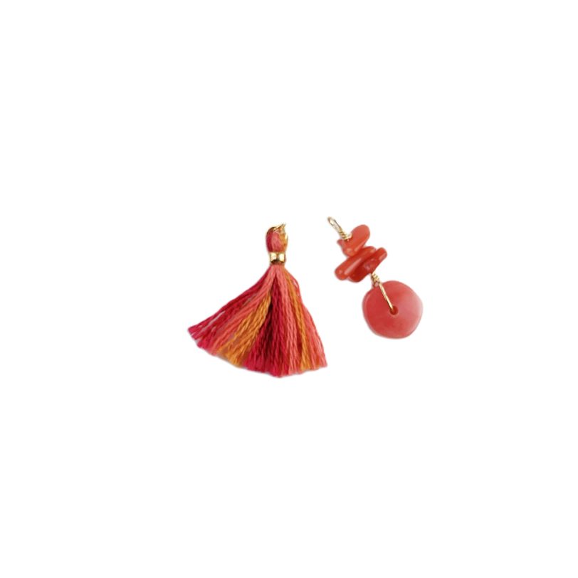 Coral Charm and Red Tassel Pair