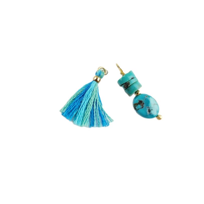 Turquoise Charm and Blue Tassel Pair