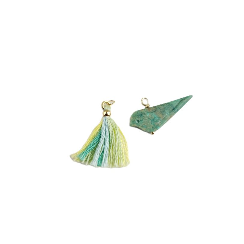 Turquoise Bird and Yellow Tassel Pair