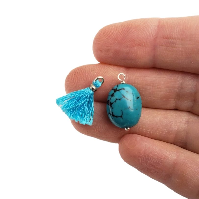 Turquoise Oval Charm and Tassel Pair - Image 2