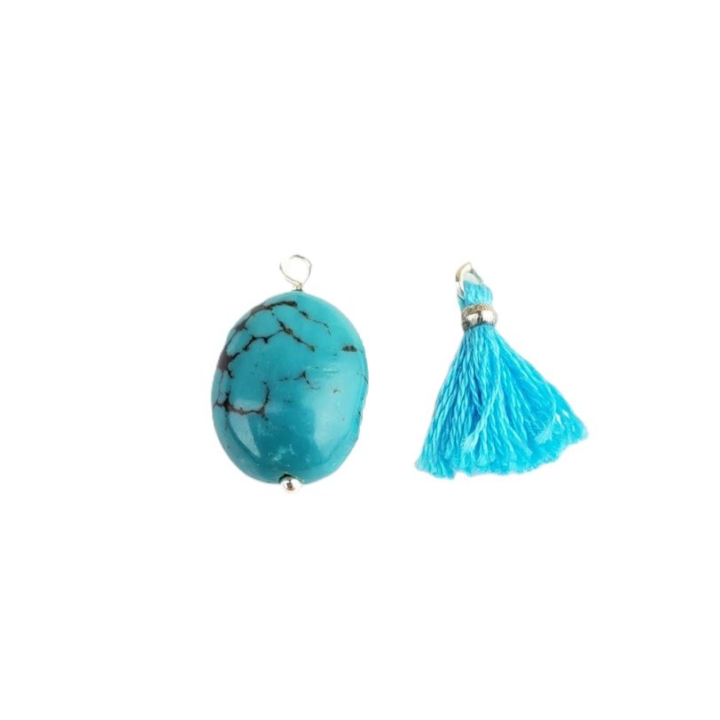 Turquoise Oval Charm and Tassel Pair